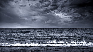 grayscale ocean waves, sea, waves HD wallpaper