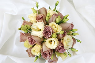 photography of white and pink bouquet flowers