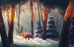 fox walking in forest illustration