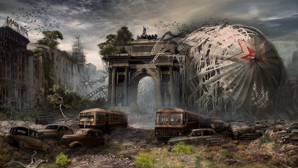 concrete arch wallpaper, apocalyptic, artwork, cityscape, ruin HD wallpaper