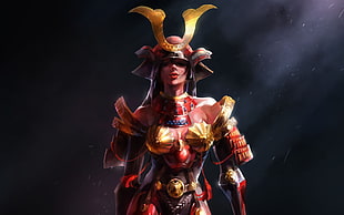 female video game character digital wallpaper, women, armor, samurai
