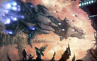 spaceship illustration, science fiction, artwork HD wallpaper