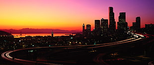 cityscape, long exposure, sunset, road HD wallpaper