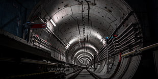 gray metal tunnel, tunnel, architecture