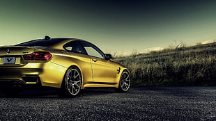 yellow coupe, BMW, M4, BMW F82 M4