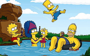 the Simpsons swimming in blue water movie scene HD wallpaper