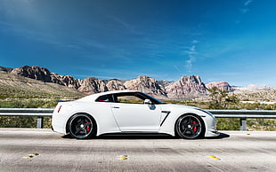 white and black convertible coupe, Nissan GT-R, car