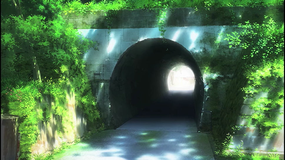 gray concrete tunnel, Non Non Biyori, anime, landscape, nature HD wallpaper