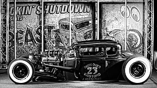 vintage vehicle, Hot Rod, monochrome, car HD wallpaper