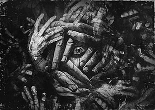 hands and eyes painting, The Evil Within 2, horror, eyes, hands