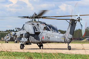gray Russian attack helicopter HD wallpaper