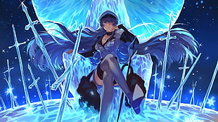 Esdeath illustration, Akame ga Kill!, Esdeath, Moon, light blue HD wallpaper
