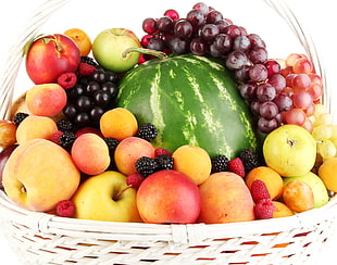 assorted fruits on brown wicker basket HD wallpaper