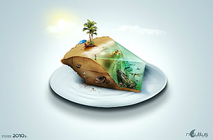 white plate with cake artwork, abstract, digital art, 2010 (Year), nature