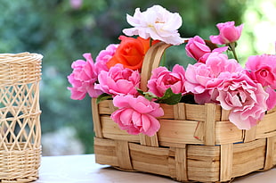 woven basket full of petaled flower