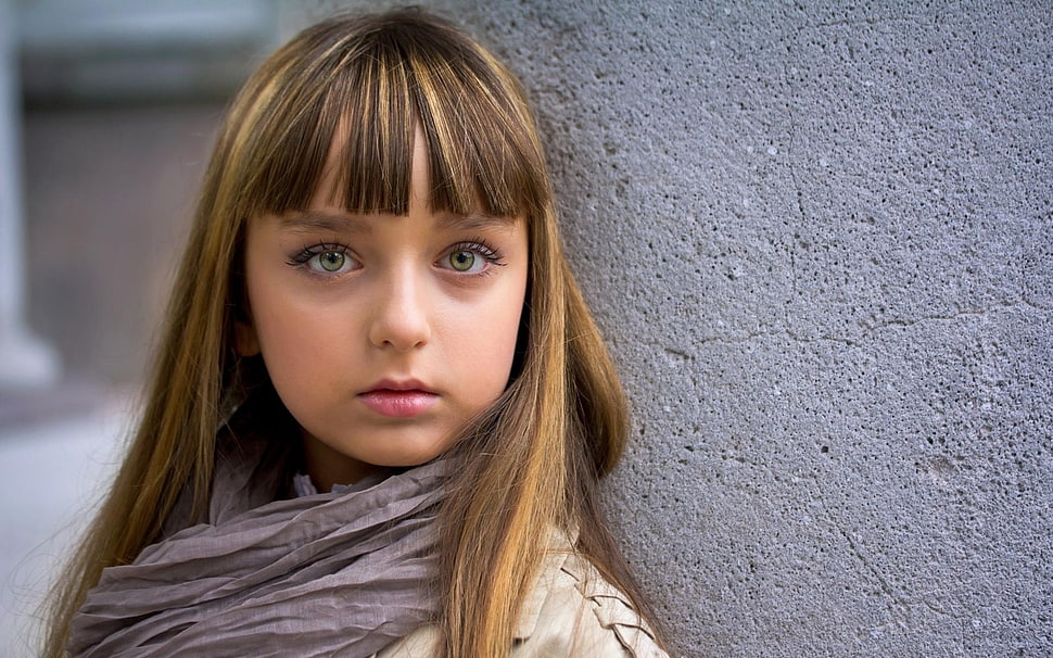 selective focus photography of girl in gray scarf HD wallpaper