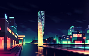 buildings illustration during nighttime