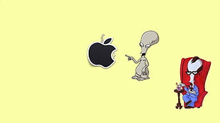 apple logo with an alien pointing at it illustration HD wallpaper