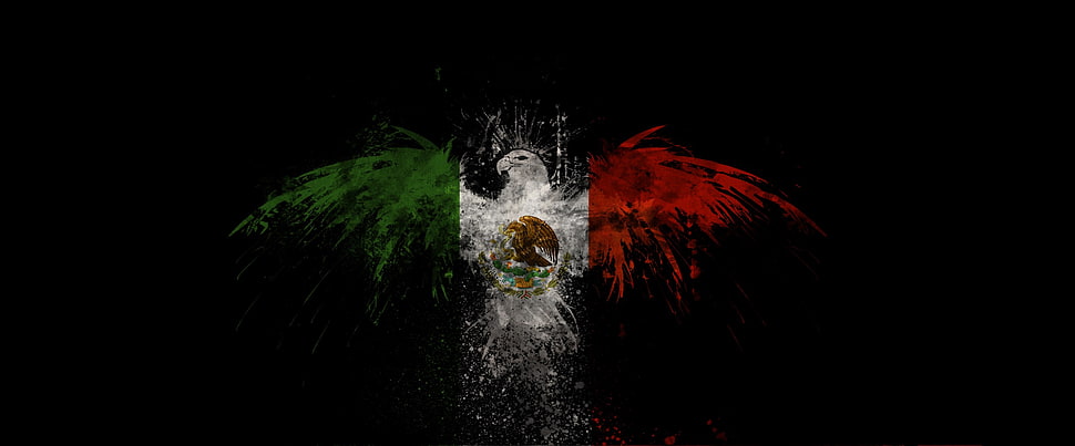 red, white, and red eagle illustration, Mexico, flag, eagle, digital art HD wallpaper