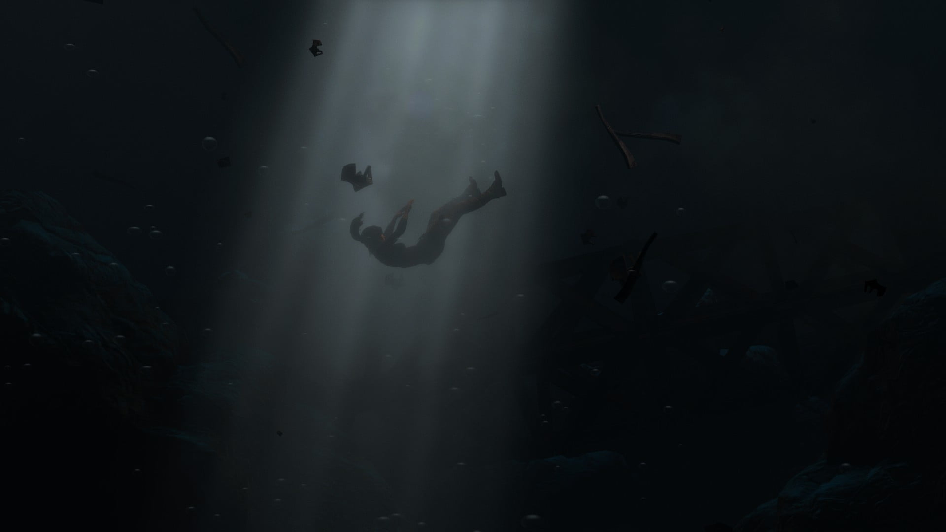 silhouette of person drowning, Rise of the Tomb Raider, Lara Croft, screen shot, video games