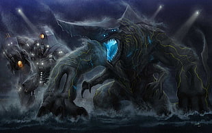 Pacific Rim Kaiju and Yaeger painting, Pacific Rim HD wallpaper