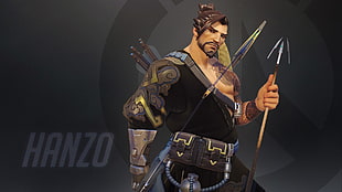 Hanzo character digital wallpaper, Overwatch, Hanzo (Overwatch), tattoo, bow