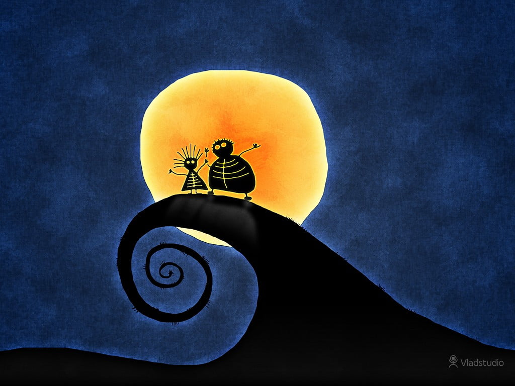 two skeleton with sun illustration, Vladstudio, The Nightmare Before Christmas, artwork