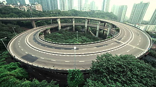 gray concrete road, landscape, road, trees, China