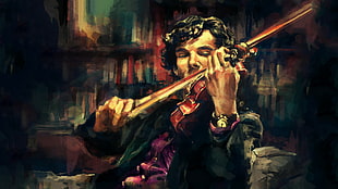 man playing violin painting, alicexz, Sherlock, TV, Benedict Cumberbatch HD wallpaper