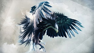 painting of black eagle, eagle, animals, artwork