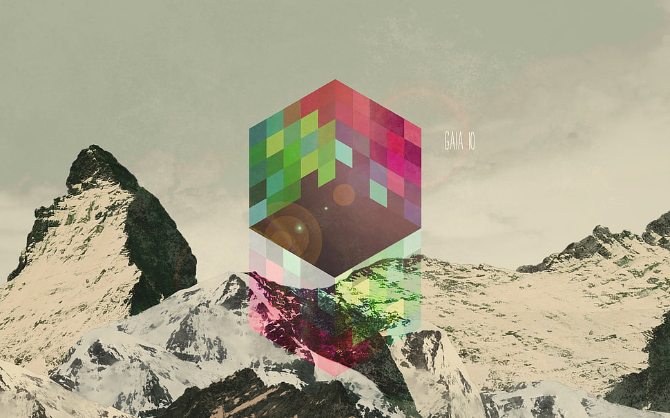 multicolored cube over snowy mountain digital wallpaper HD wallpaper