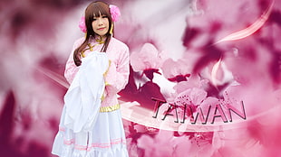 white and pink long-sleeved dress, Taiwan, cosplay, Asia, Asian