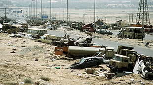white passenger bus, buses, Highway of Death, Iraq