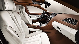 white and brown vehicle interior, BMW 6, BMW, car, car interior