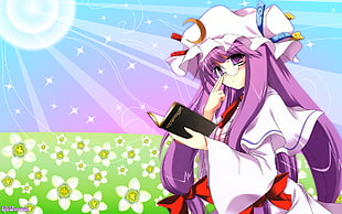 female anime character reading books HD wallpaper