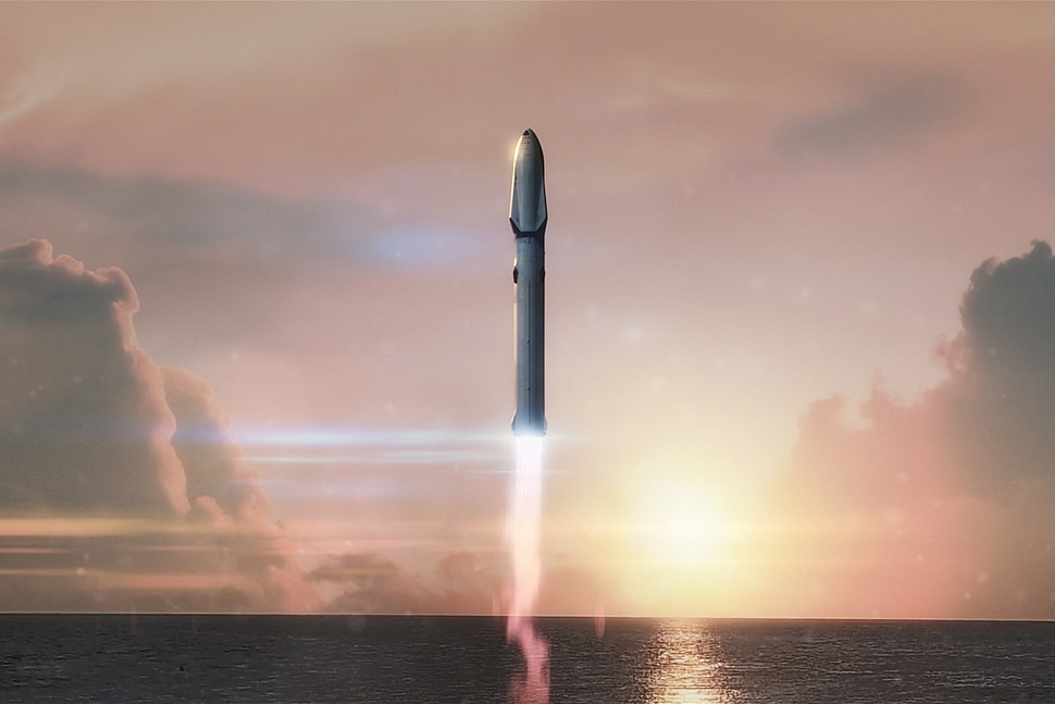 gray rocket launch, Big Falcon Rocket, BFR, SpaceX HD wallpaper