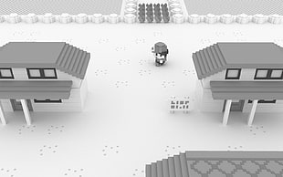 grayscale photo of Minecraft game, Pokémon, video games
