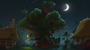 green leaf tree game wallpaper, My Little Pony, artwork, house, treehouses