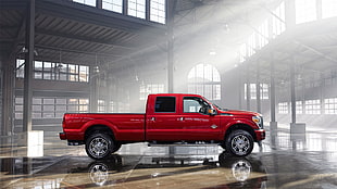 red Ford F-150 extra cab pickup truck, Ford F-250, Ford, red cars, pickup trucks