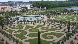 green grass field, garden, nature, Palace of Versailles