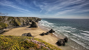 brown cliff, landscape, England, coast, North Cornish