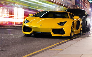 yellow and black car die-cast model, car, Lamborghini, yellow cars, motion blur