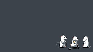 three white rodents digital illustration, mice, humor, simple background, artwork