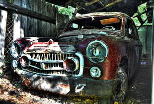 vintage brown and black vehicle, car, wreck, old, rust