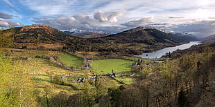 areal view of green trees and bodies of water, balquhidder