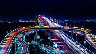 time-lapse photo of lights on road at night HD wallpaper