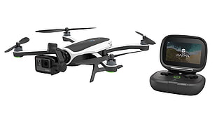 black and white quadcopter drone