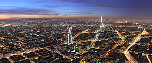 Paris Eiffel tower, ultrawide, dusk, Paris, cityscape