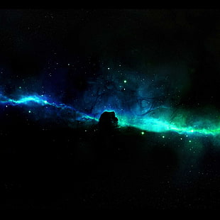 green and blue cosmic light digital wallpaper, space HD wallpaper