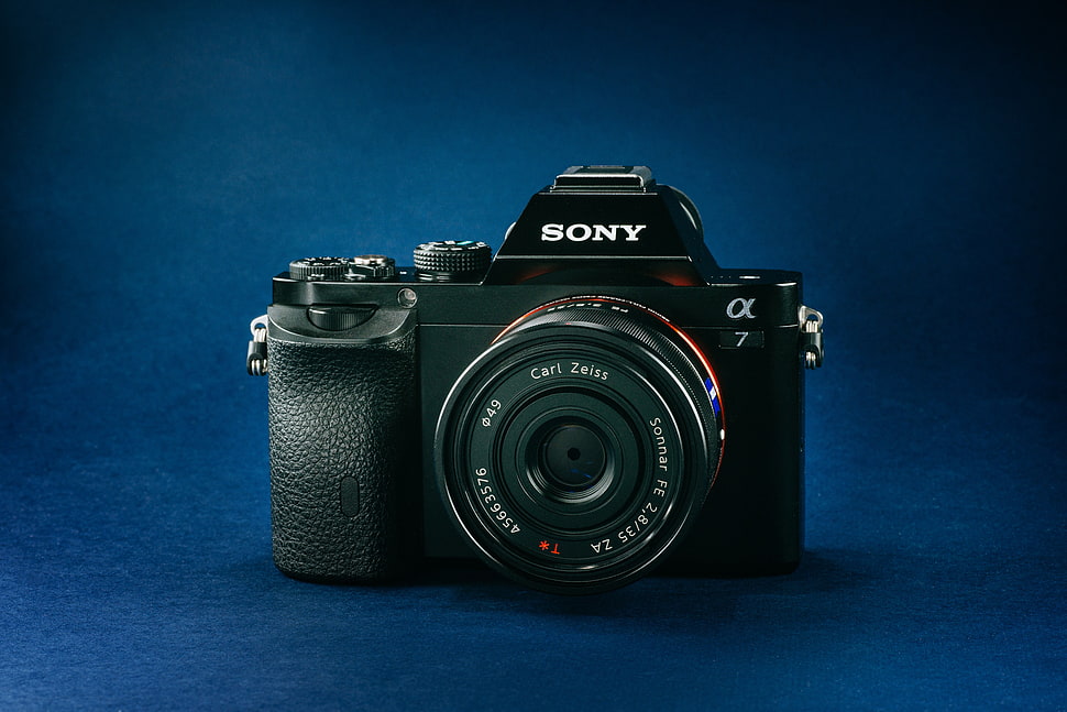 black Sony Alpha bridge camera screenshot HD wallpaper